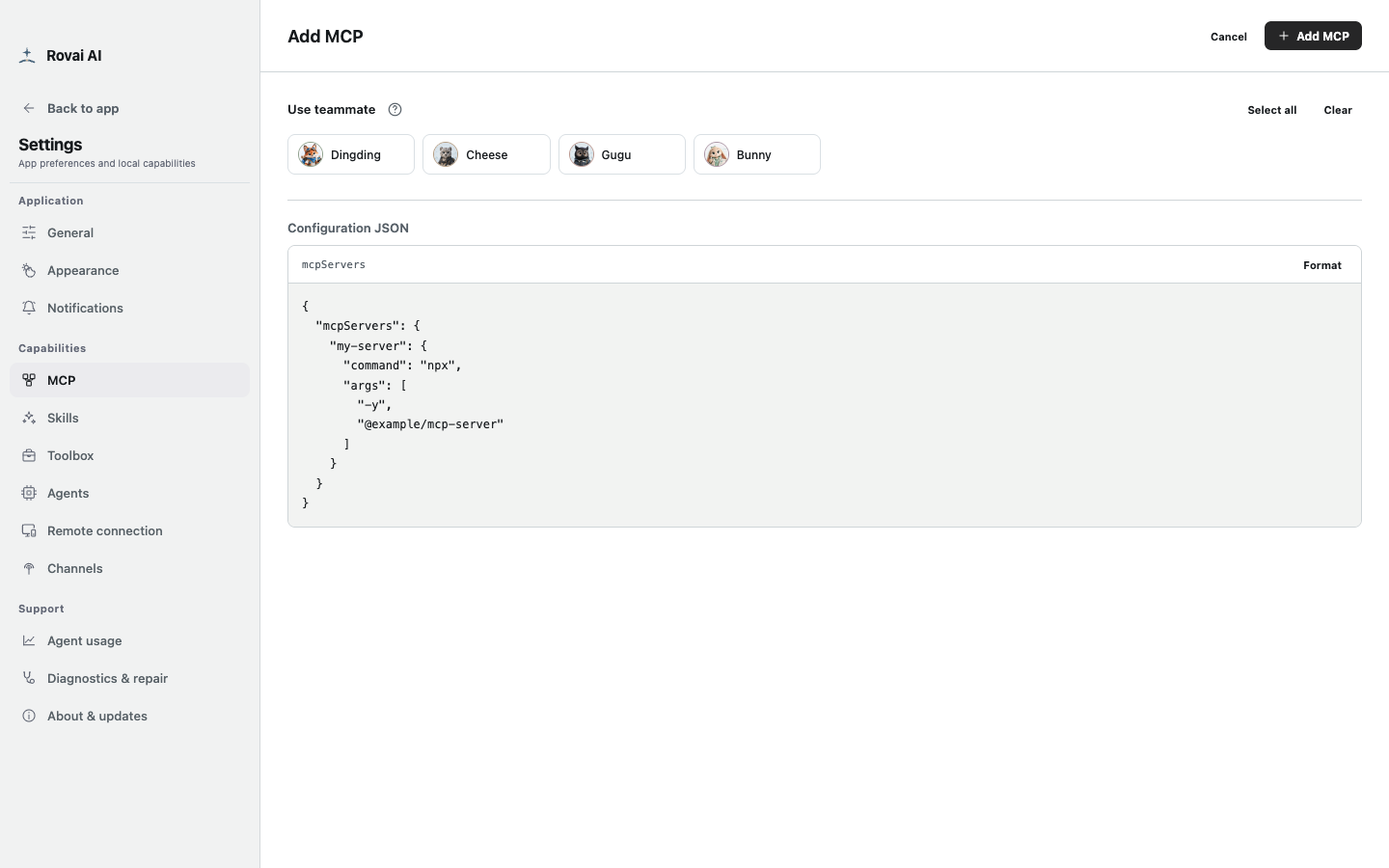 MCP configuration editor