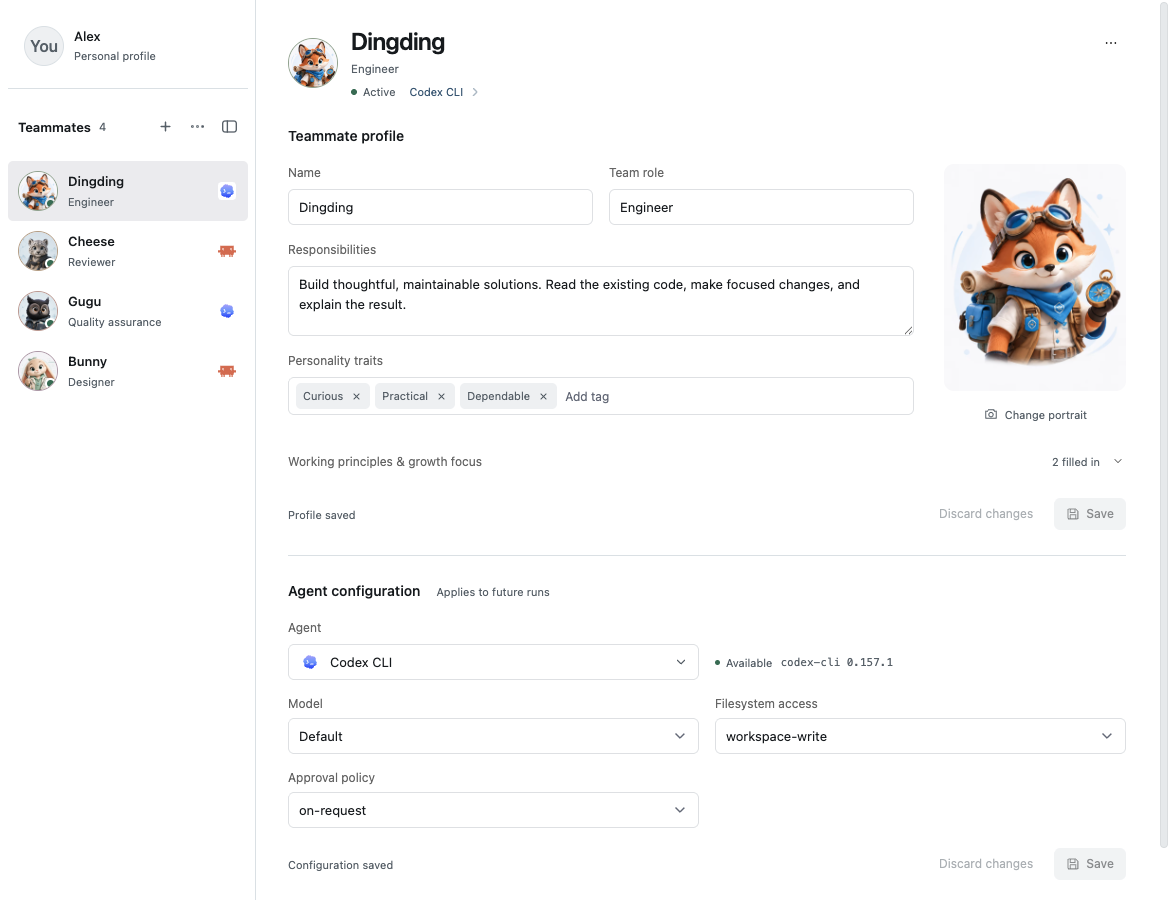 Teammate profile and Agent configuration