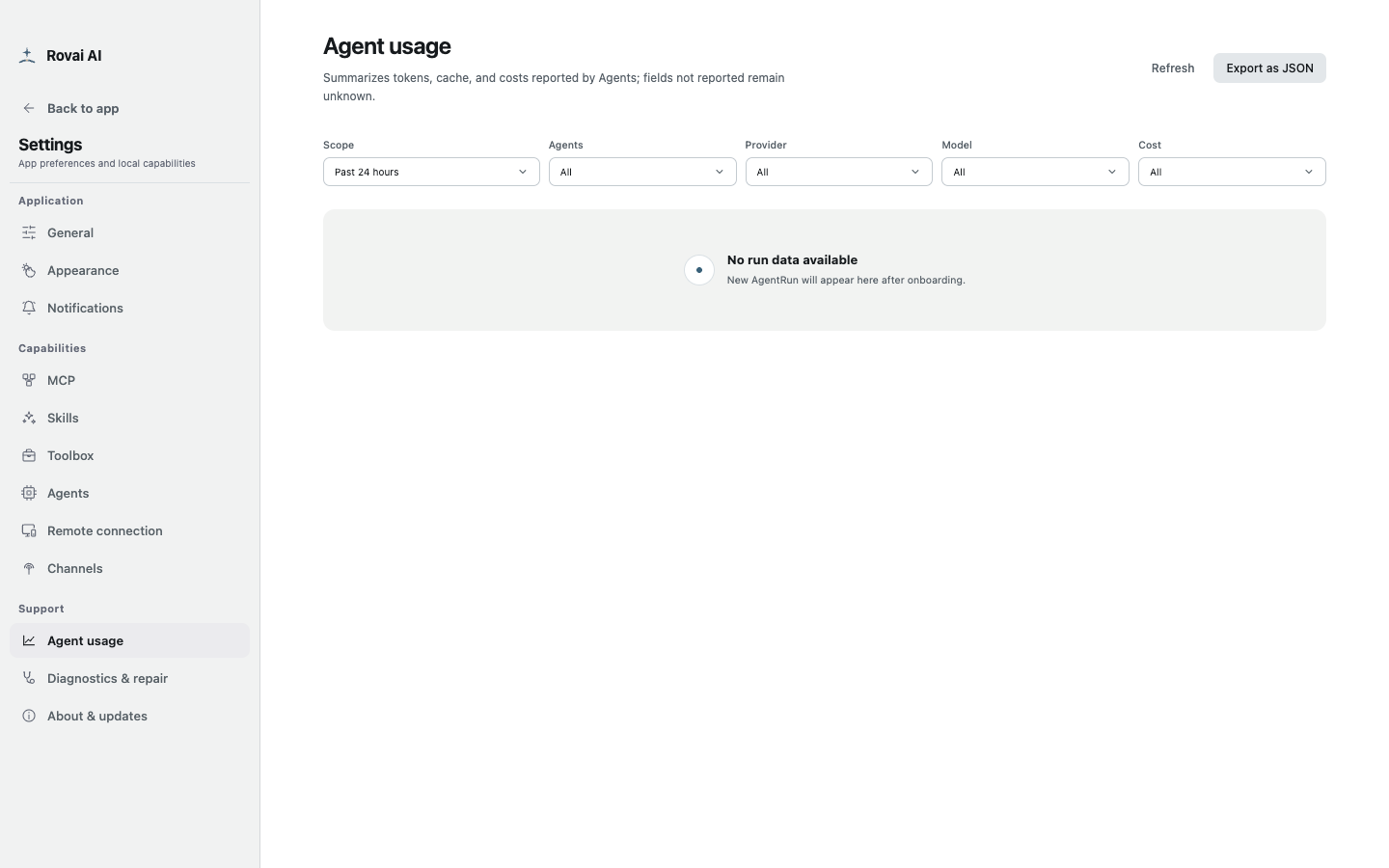 Agent usage view
